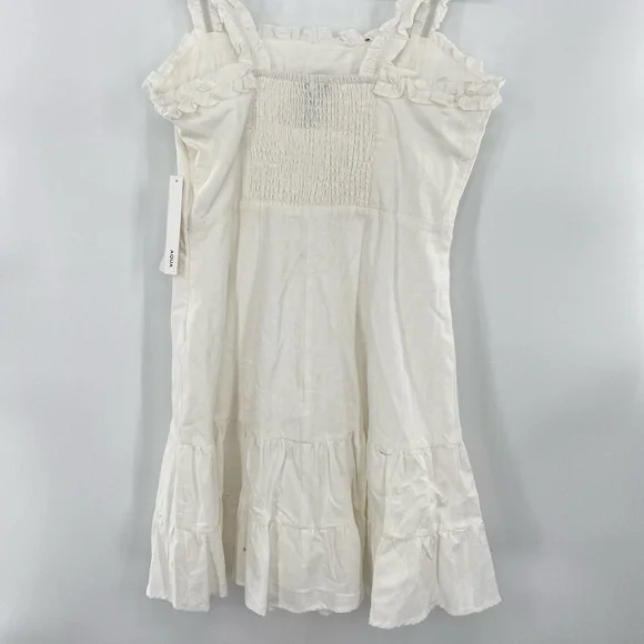 Aqua NWT Ruffled Strap Mini Dress Sleeveless Smocked Linen Blend White Large New - Picture 4 of 13